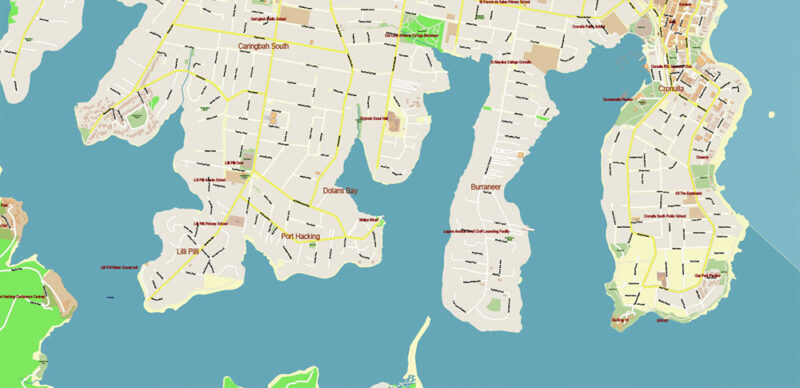 Sydney Metro Area Australia 2025 Vector Map Exact Extra High Detailed Street Map Adobe Illustrator in layers