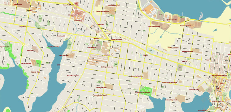 Sydney Metro Area Australia 2025 Vector Map Exact Extra High Detailed Street Map Adobe Illustrator in layers