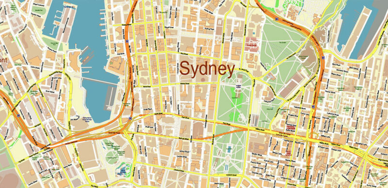 Sydney Metro Area Australia 2025 Vector Map Exact Extra High Detailed Street Map Adobe Illustrator in layers