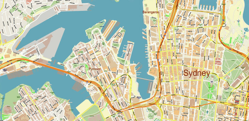 Sydney Metro Area Australia 2025 Vector Map Exact Extra High Detailed Street Map Adobe Illustrator in layers