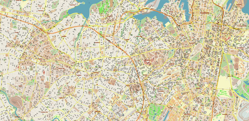 Sydney Metro Area Australia 2025 Vector Map Exact Extra High Detailed Street Map Adobe Illustrator in layers