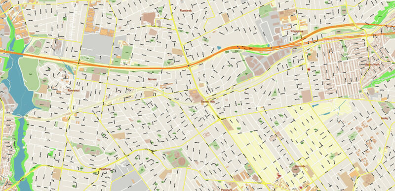 Sydney Metro Area Australia 2025 Vector Map Exact Extra High Detailed Street Map Adobe Illustrator in layers