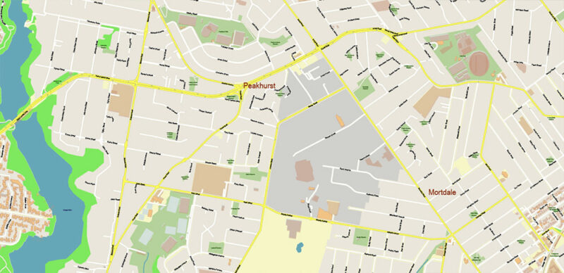 Sydney Metro Area Australia 2025 Vector Map Exact Extra High Detailed Street Map Adobe Illustrator in layers