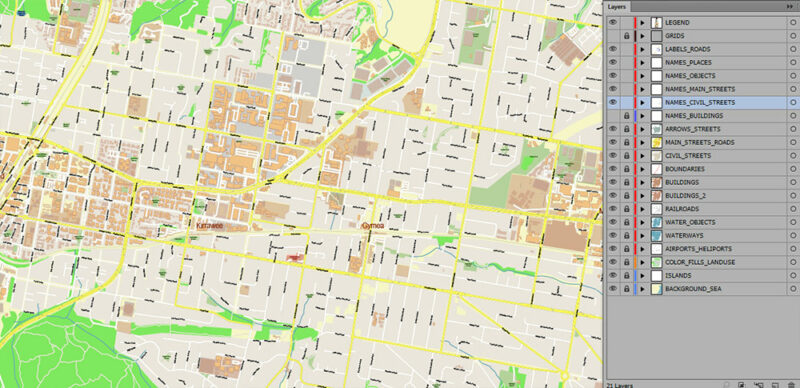 Sydney Metro Area Australia 2025 Vector Map Exact Extra High Detailed Street Map Adobe Illustrator in layers