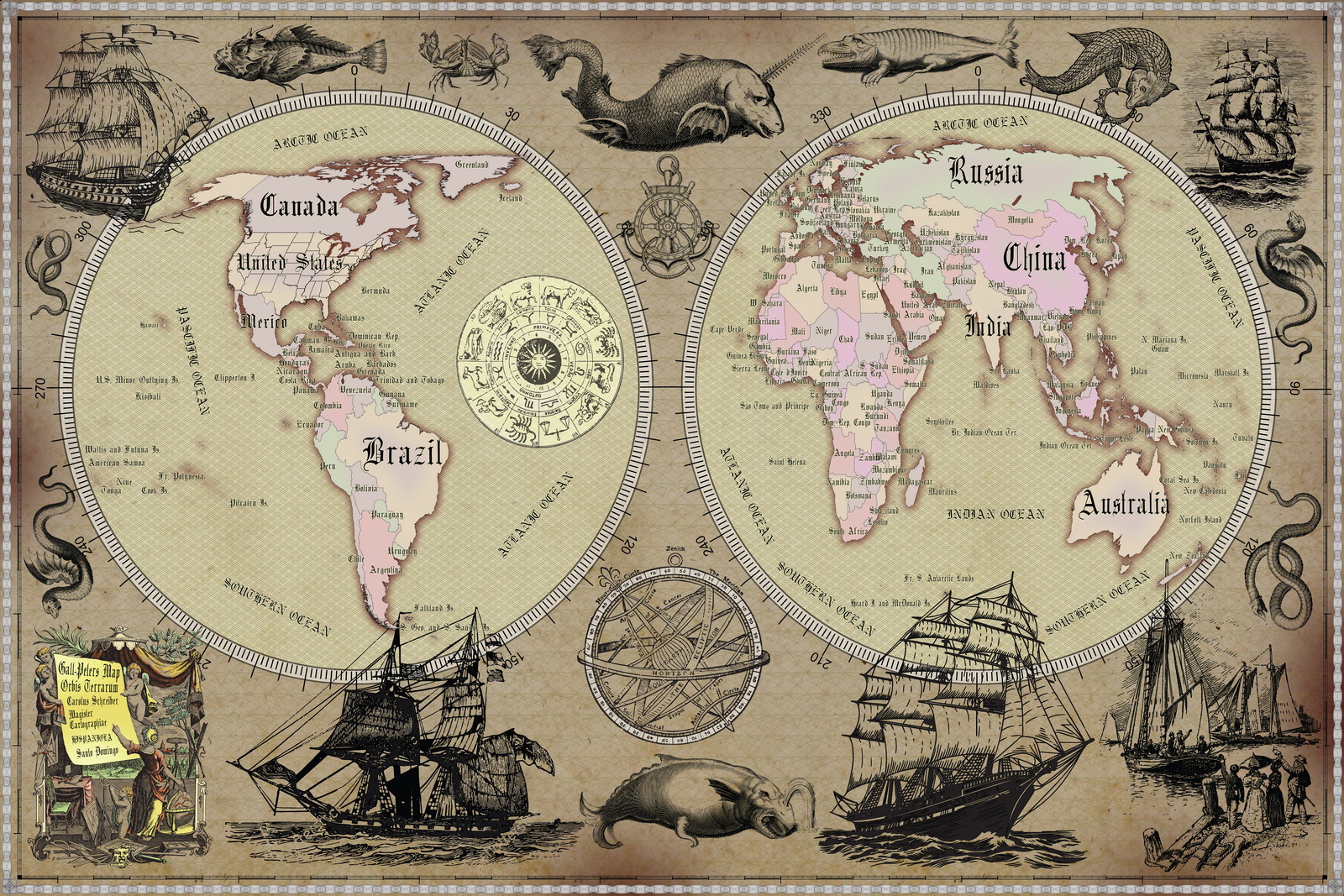 world map, retro map, ancient style