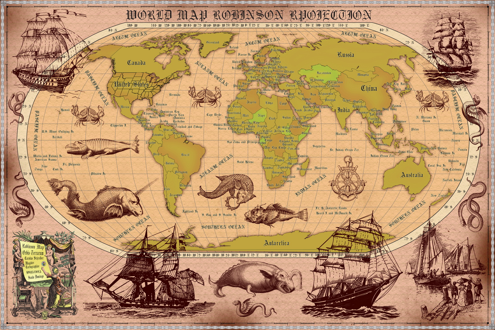 world map, retro map, ancient style