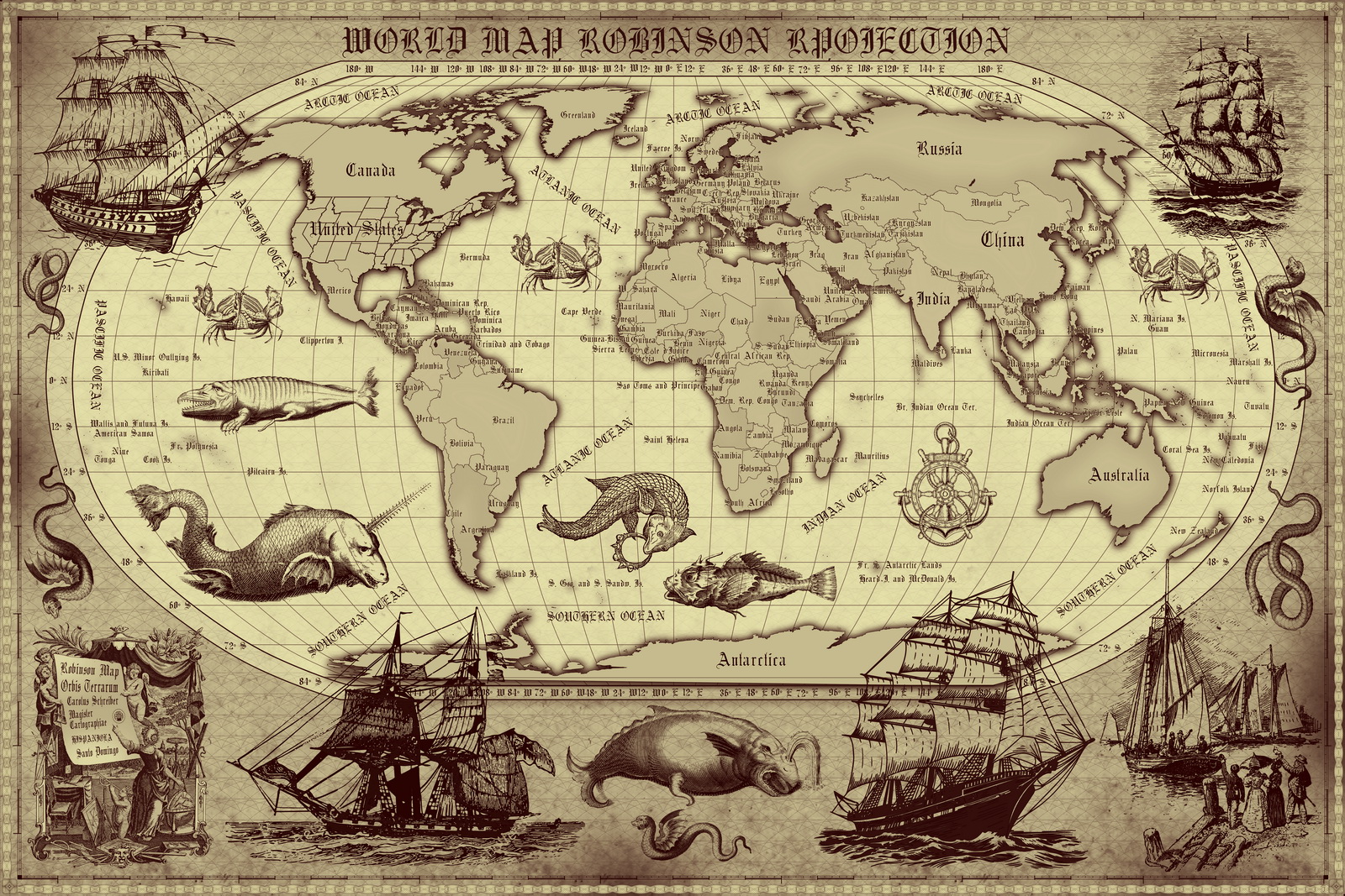 world map, retro map, ancient style