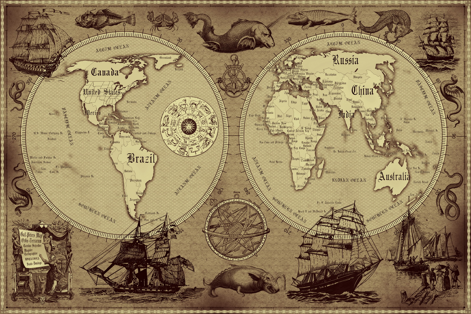 world map, retro map, ancient style