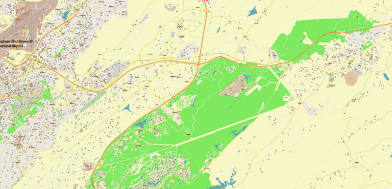 Birmingham Metro Area Alabama USA Vector Map Exact Extra High Detailed Street Map Adobe Illustrator in layers