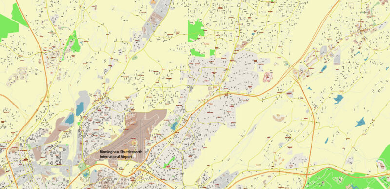 Birmingham Metro Area Alabama USA Vector Map Exact Extra High Detailed Street Map Adobe Illustrator in layers