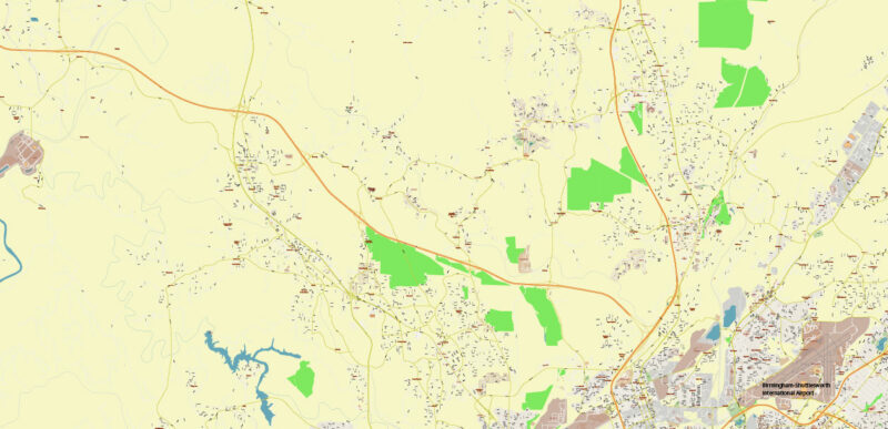 Birmingham Metro Area Alabama USA Vector Map Exact Extra High Detailed Street Map Adobe Illustrator in layers