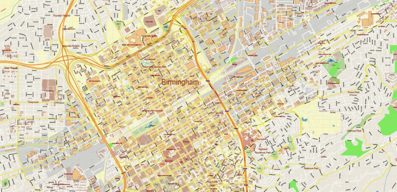Birmingham Metro Area Alabama USA Vector Map Exact Extra High Detailed Street Map Adobe Illustrator in layers