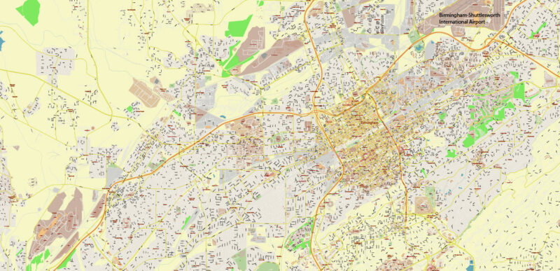 Birmingham Metro Area Alabama USA Vector Map Exact Extra High Detailed Street Map Adobe Illustrator in layers