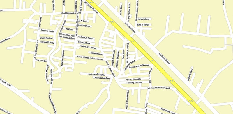 Cairo Metro Area Egypt Vector Map High Detailed Street Map (ENGLISH NAMES) Adobe Illustrator in layers