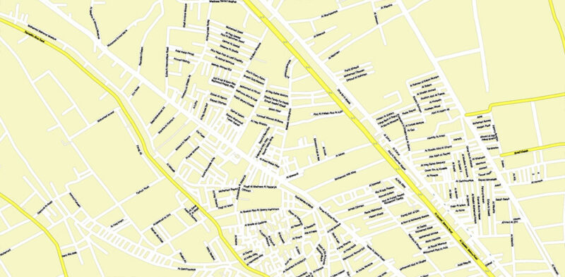 Cairo Metro Area Egypt Vector Map High Detailed Street Map (ENGLISH NAMES) Adobe Illustrator in layers