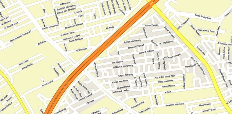 Cairo Metro Area Egypt Vector Map High Detailed Street Map (ENGLISH NAMES) Adobe Illustrator in layers