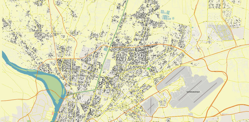 Cairo Metro Area Egypt Vector Map High Detailed Street Map (ENGLISH NAMES) Adobe Illustrator in layers