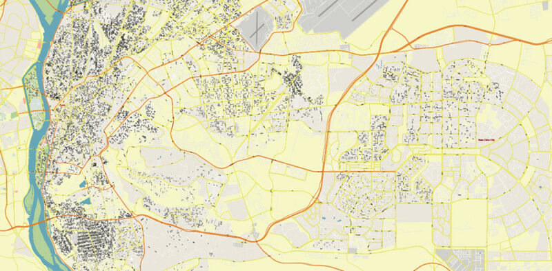Cairo Metro Area Egypt Vector Map High Detailed Street Map (ENGLISH NAMES) Adobe Illustrator in layers