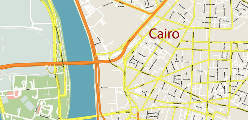 Cairo Metro Area Egypt Vector Map High Detailed Street Map (ENGLISH NAMES) Adobe Illustrator in layers