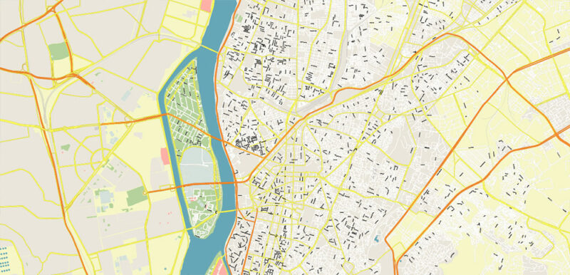 Cairo Metro Area Egypt Vector Map High Detailed Street Map (ENGLISH NAMES) Adobe Illustrator in layers