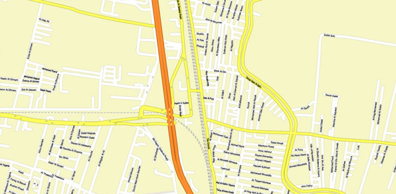 Cairo Metro Area Egypt Vector Map High Detailed Street Map (ENGLISH NAMES) Adobe Illustrator in layers