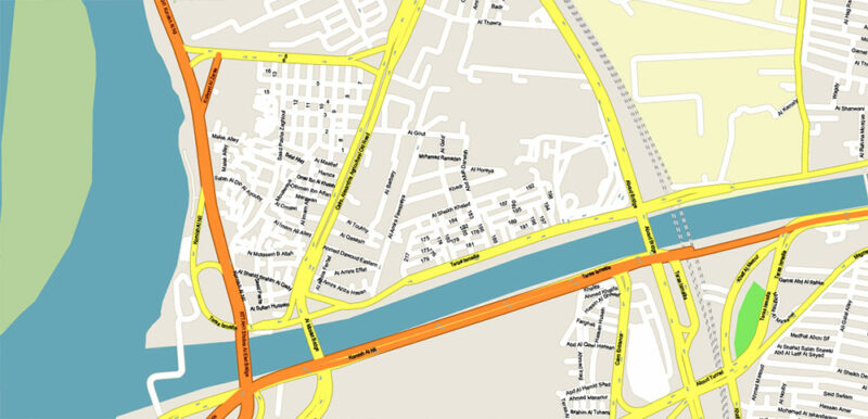 Cairo Metro Area Egypt Vector Map High Detailed Street Map (ENGLISH NAMES) Adobe Illustrator in layers