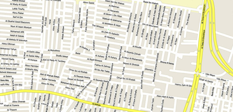 Cairo Metro Area Egypt Vector Map High Detailed Street Map (ENGLISH NAMES) Adobe Illustrator in layers