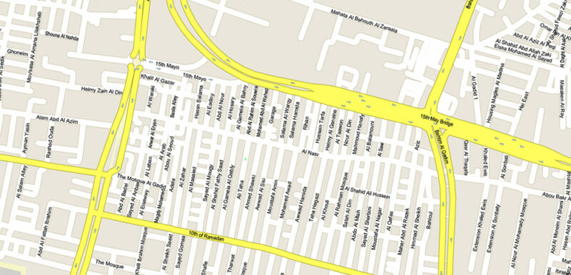Cairo Metro Area Egypt Vector Map High Detailed Street Map (ENGLISH NAMES) Adobe Illustrator in layers