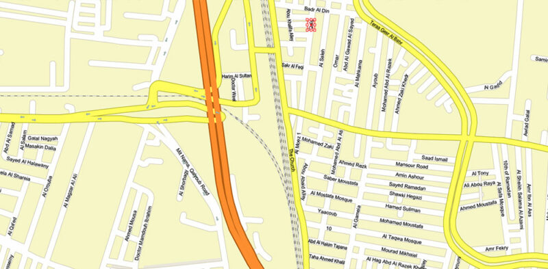Cairo Metro Area Egypt Vector Map High Detailed Street Map (ENGLISH NAMES) Adobe Illustrator in layers