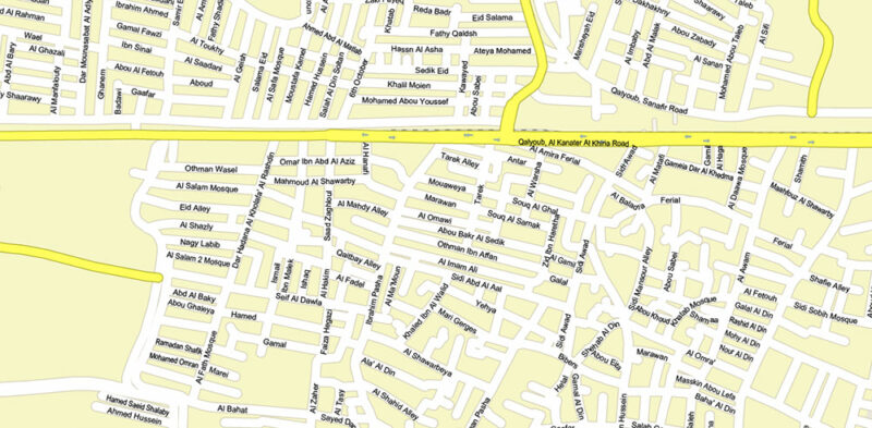 Cairo Metro Area Egypt Vector Map High Detailed Street Map (ENGLISH NAMES) Adobe Illustrator in layers