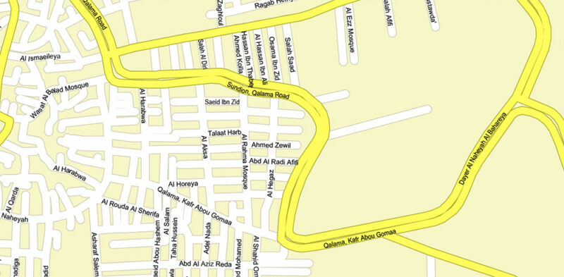 Cairo Metro Area Egypt Vector Map High Detailed Street Map (ENGLISH NAMES) Adobe Illustrator in layers