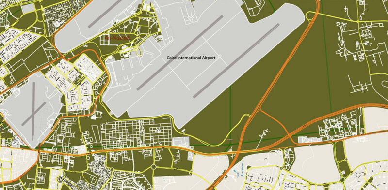 Cairo Metro Area Ver.2 EgyptVector Map High Detailed Street Map (ENGLISH NAMES) Adobe Illustrator in layers