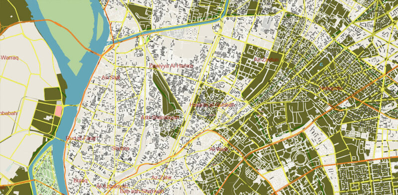 Cairo Metro Area Ver.2 EgyptVector Map High Detailed Street Map (ENGLISH NAMES) Adobe Illustrator in layers
