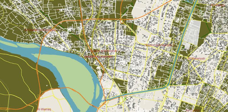 Cairo Metro Area Ver.2 EgyptVector Map High Detailed Street Map (ENGLISH NAMES) Adobe Illustrator in layers