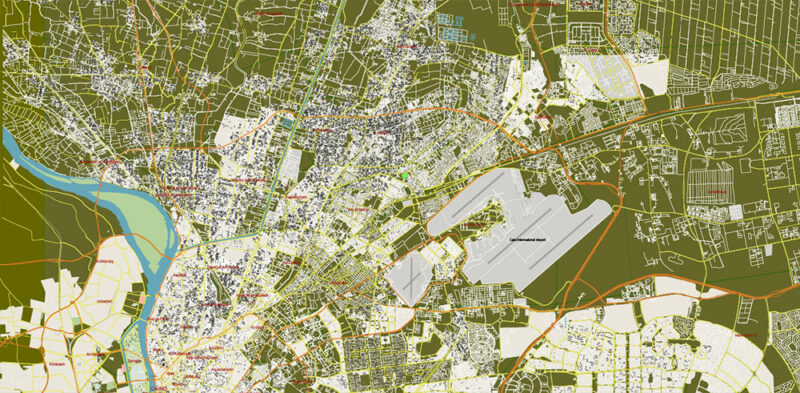 Cairo Metro Area Ver.2 EgyptVector Map High Detailed Street Map (ENGLISH NAMES) Adobe Illustrator in layers