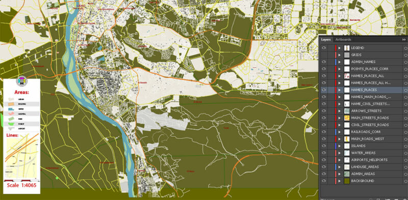 Cairo Metro Area Ver.2 EgyptVector Map High Detailed Street Map (ENGLISH NAMES) Adobe Illustrator in layers