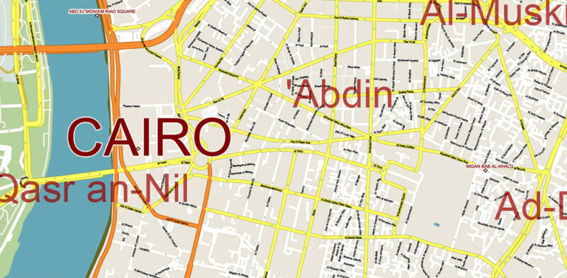 Cairo Metro Area Ver.2 EgyptVector Map High Detailed Street Map (ENGLISH NAMES) Adobe Illustrator in layers