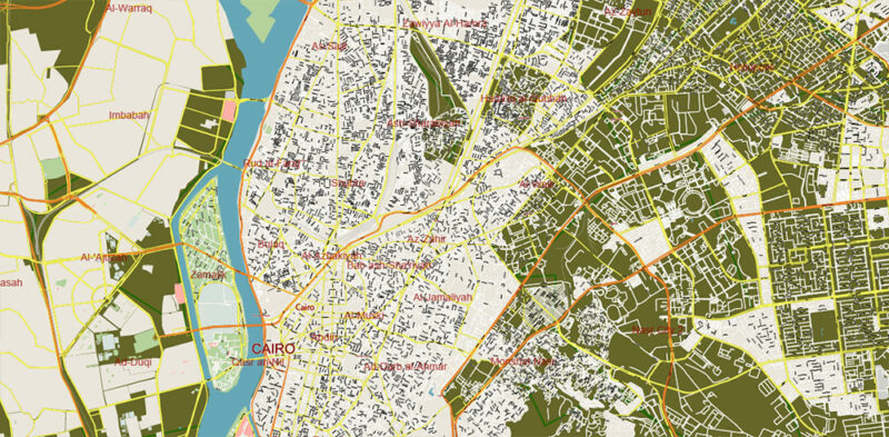 Cairo Metro Area Ver.2 EgyptVector Map High Detailed Street Map (ENGLISH NAMES) Adobe Illustrator in layers