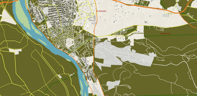 Cairo Metro Area Ver.2 EgyptVector Map High Detailed Street Map (ENGLISH NAMES) Adobe Illustrator in layers