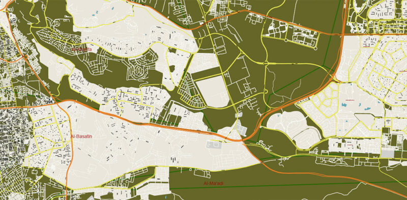 Cairo Metro Area Ver.2 EgyptVector Map High Detailed Street Map (ENGLISH NAMES) Adobe Illustrator in layers