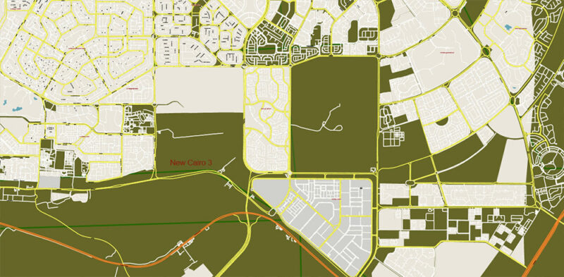 Cairo Metro Area Ver.2 EgyptVector Map High Detailed Street Map (ENGLISH NAMES) Adobe Illustrator in layers