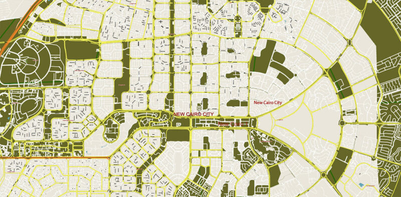 Cairo Metro Area Ver.2 EgyptVector Map High Detailed Street Map (ENGLISH NAMES) Adobe Illustrator in layers