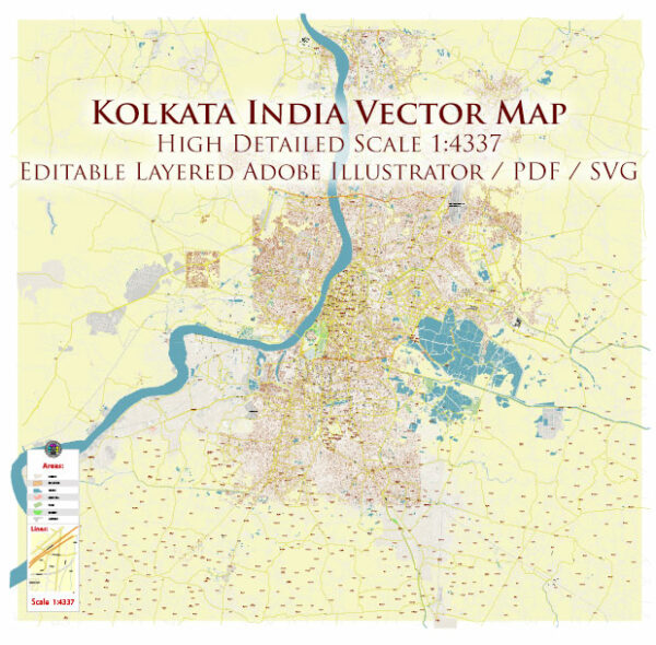 Kolkata India Vector Map Exact Extra High Detailed Street Map Adobe Illustrator in layers