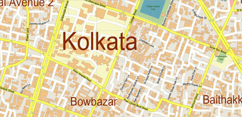 Kolkata India Vector Map Exact Extra High Detailed Street Map Adobe Illustrator in layers