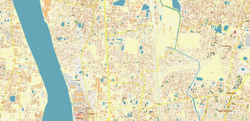 Kolkata India Vector Map Exact Extra High Detailed Street Map Adobe Illustrator in layers