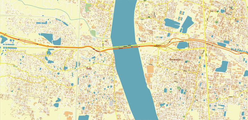 Kolkata India Vector Map Exact Extra High Detailed Street Map Adobe Illustrator in layers