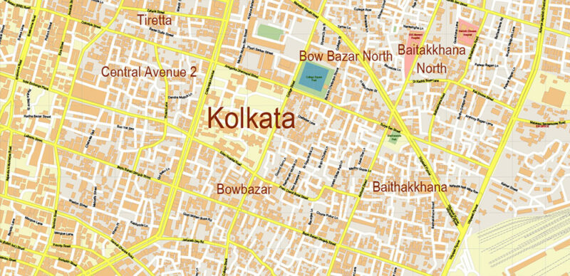 Kolkata India Vector Map Exact Extra High Detailed Street Map Adobe Illustrator in layers