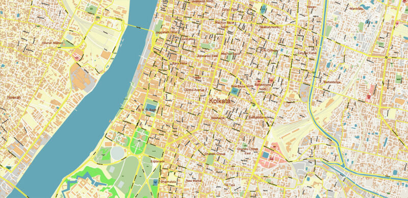Kolkata India Vector Map Exact Extra High Detailed Street Map Adobe Illustrator in layers