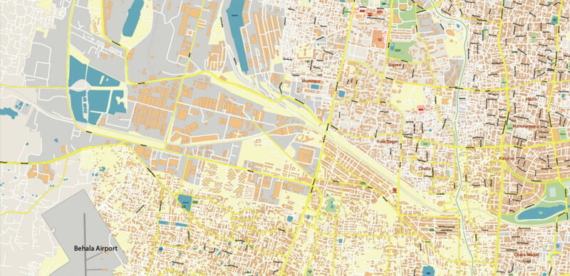 Kolkata India Vector Map Exact Extra High Detailed Street Map Adobe Illustrator in layers
