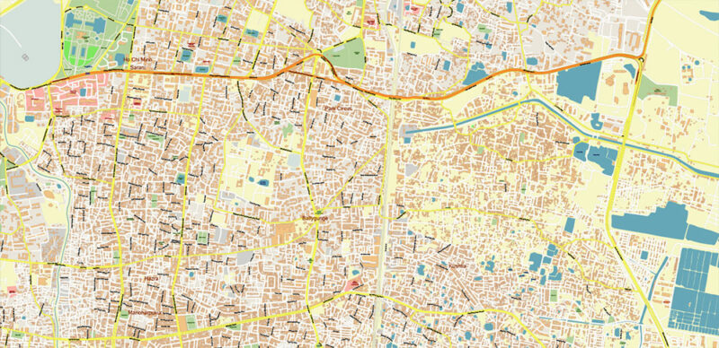 Kolkata India Vector Map Exact Extra High Detailed Street Map Adobe Illustrator in layers